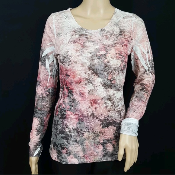 Maurices Sz M Blouse Burnout Tee Pink Long Sleeve - Picture 1 of 8